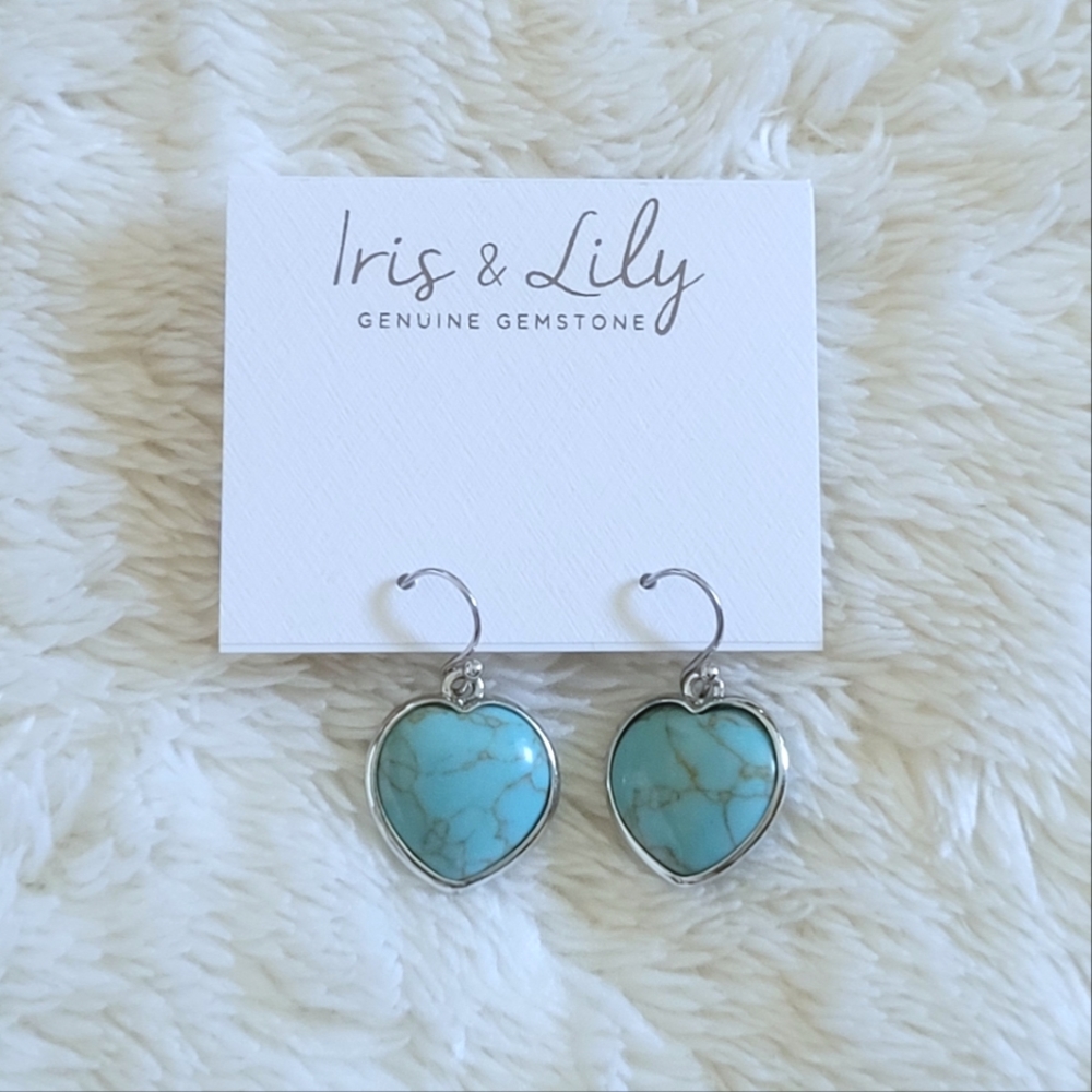 Iris & Lily Turquoise With Copper Veins Heart♥️ Drop⬇️ Earrings - Picture 8 of 15